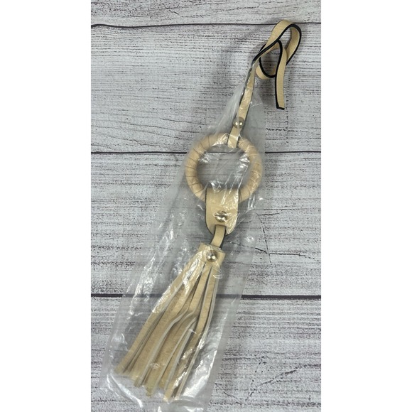 Accessories - Women's Faux Leather Tassel Bag Charm Keychain Boho Beige Gold Tone New